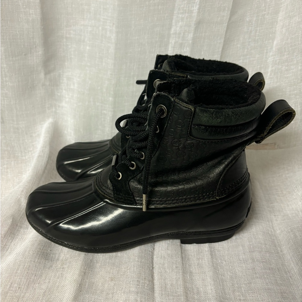 Michael Kors SZ 8 black leather duck rain & snow boots